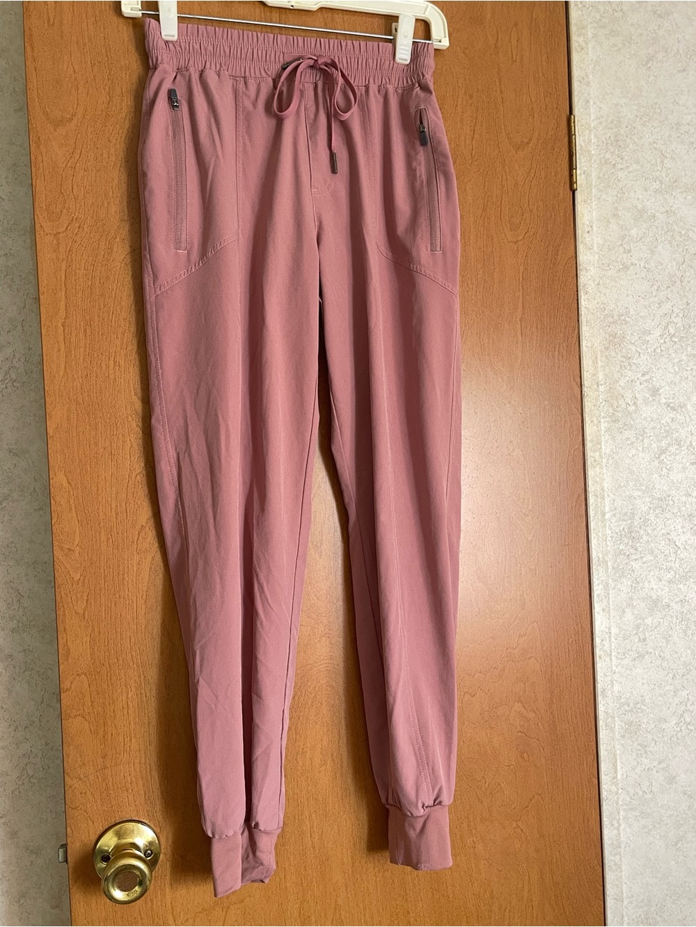 Mauve Pink Lightweight Joggers Zipper Pockets Drawstring Athleisure Pants SizeXS